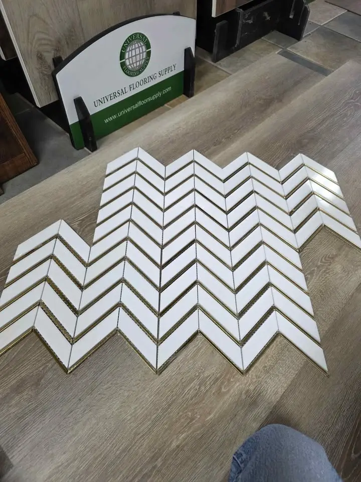 Chevron Marble Mosaic with Gold Accents, photo 2