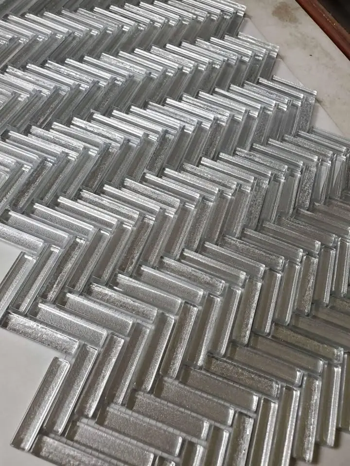 Glass Herringbone Mosaic, Pewter, photo 2