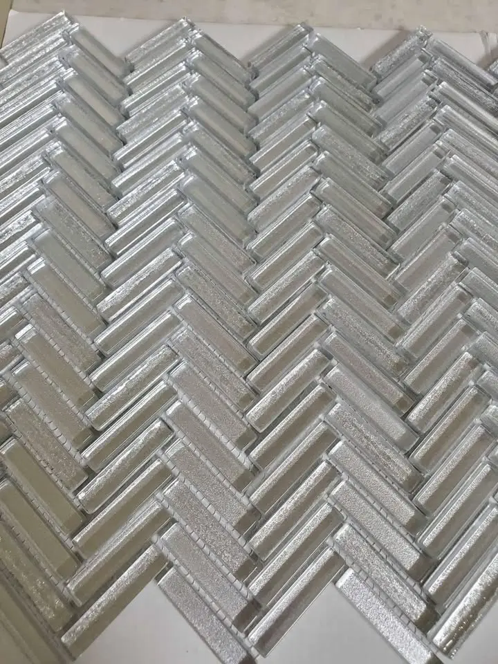 Glass Herringbone Mosaic, Pewter, photo 3