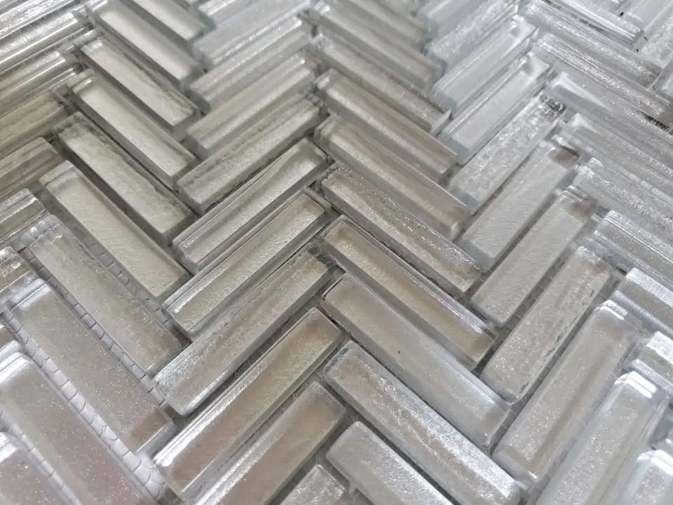 Glass Herringbone Mosaic, Pewter, photo 4